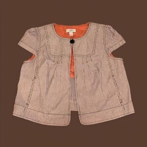 Ann Taylor LOFT ONE BUTTON Striped white CASUAL VEST SIZE MEDIUM M Cottagecore